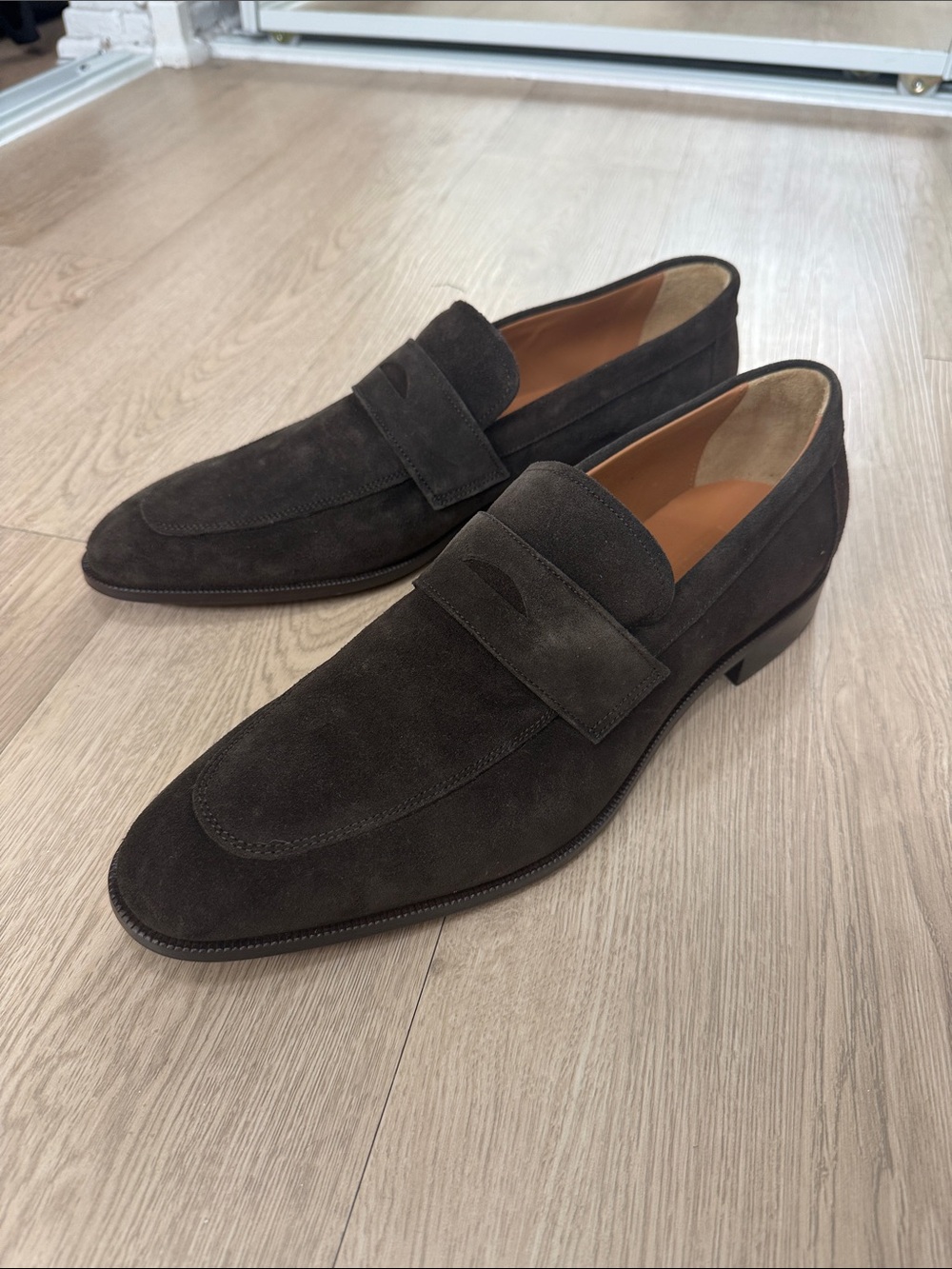 Express Dark Brown Suede Penny Loafers real leather